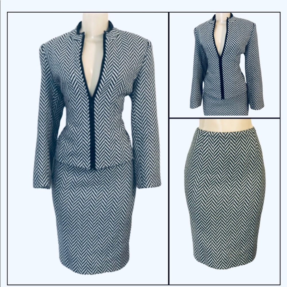 OSCAR DE LA RENTA BLACK & WHITE HERRINGBONE SUIT